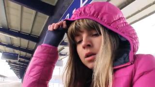 Loli russian girl fucking for money in public train